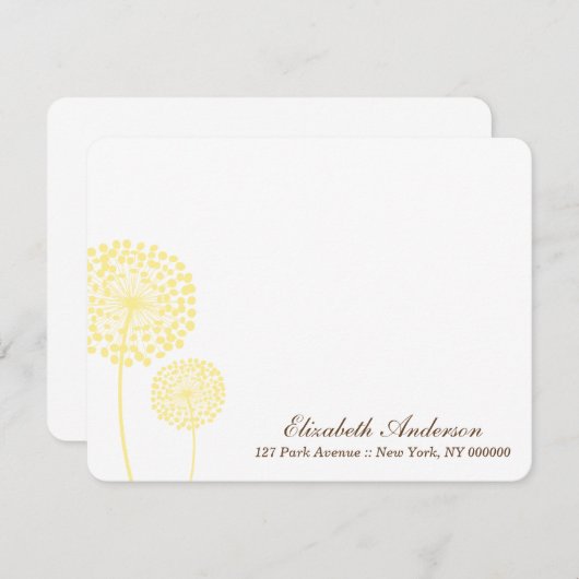 Cartes plates à noter Jaunes Dandelions (Devant / Derrière)