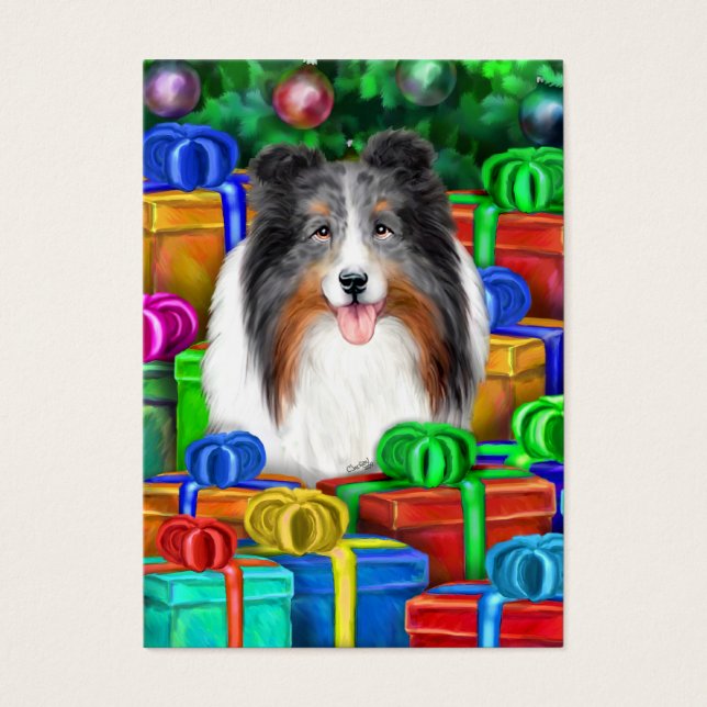 Cartes plates de Noël bleu Merle (Devant)