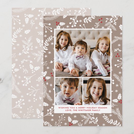 Cartes plates de Noël et d'hiver en écru avec des  (Devant / Derrière)