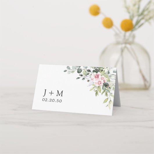 Cartes pliées de mariage vert tendre rose blush (Dos)