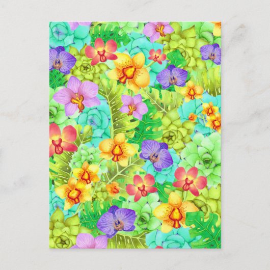 Cartes postale aquarelle Orchidées Succulentes Mon (Devant)