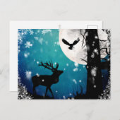Cartes postale Cerf de l'hiver Lune Hiboux | Forêt (Devant / Derrière)