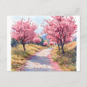 Cartes postales aquarelle Fleurs Arbres Fleur rose