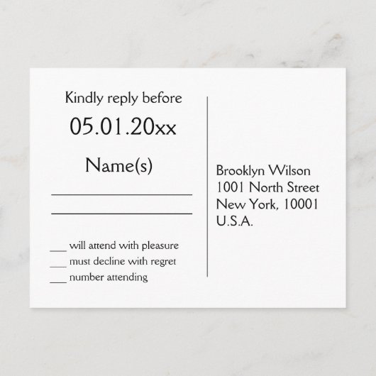 Cartes Postales Art Déco Noir Et Or RSVP Pour Mari (Dos)