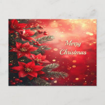 Cartes postales avec poinsettias et baies rouges