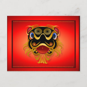 Cartes postales Black 'n Gold Chinese Dragon Face