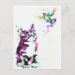 Cartes postales - Chat et colibri