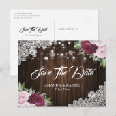 Cartes postales Chic Burgundy Blush Floral Save Th (Devant / Derrière)