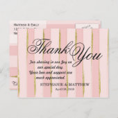 Cartes postales Chic Gold Rose Stripes Merci (Devant / Derrière)