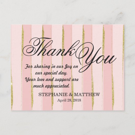 Cartes postales Chic Gold Rose Stripes Merci (Devant)