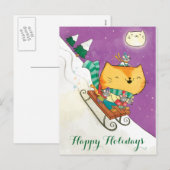 Cartes postales Christmas Cute Cat's Sled (Devant / Derrière)