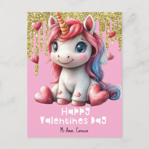 Cartes postales Coeurs Valentines Day Unicorn rose