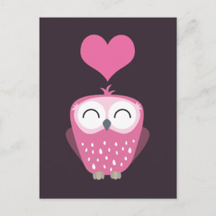 Cartes postales Cute Pink Owl et Love Heart