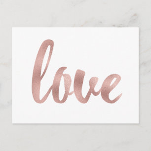 Cartes postales d'amour en or rose, police de feui