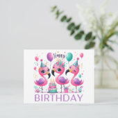 Cartes postales d'anniversaire flamants roses mign (Debout devant)