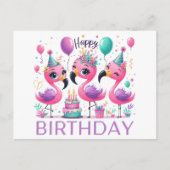 Cartes postales d'anniversaire flamants roses mign (Devant)