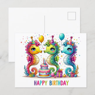 Cartes postales d'anniversaire joyeux hippocampes 
