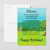 Cartes postales d'anniversaire Kangourou et feuill (Devant / Derrière)