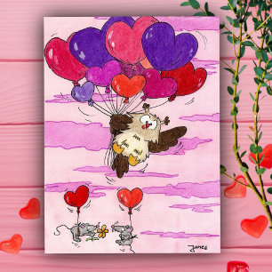 Cartes postales de ballons en forme de cœur rose e