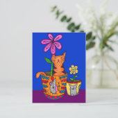 Cartes postales de chat assis dans un pot de fleur (Debout devant)