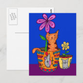 Cartes postales de chat assis dans un pot de fleur (Devant / Derrière)