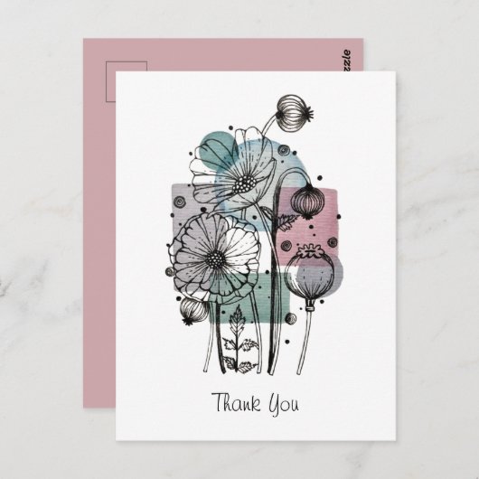 Cartes postales de coquelicots en encre et aquarel (Devant / Derrière)