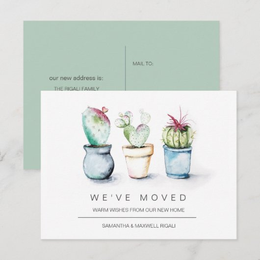 Cartes postales de déménagement Cactus aquarelle (Devant / Derrière)