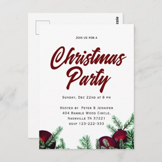 Cartes postales de l'invitation de Noël (Devant / Derrière)