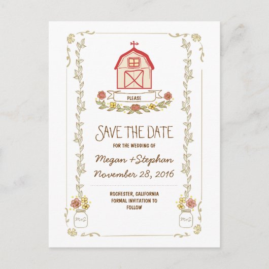 Cartes postales de mariage à la ferme rustique pou (Devant)