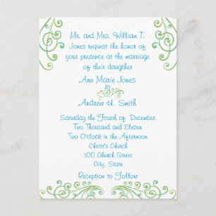 Cartes postales de mariage bleues et vertes bon ma