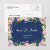 Cartes postales de mariage blush rose bleu marine (Devant / Derrière)