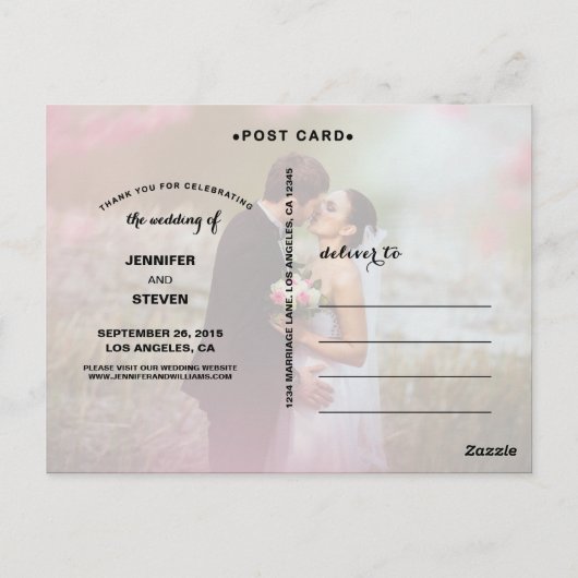 CARTES POSTALES DE MARIAGE DE SCRIPT DE CALLIGRAPH (Dos)