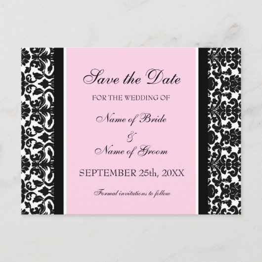 Cartes postales de mariage 'Pink Damask Save the D (Devant)