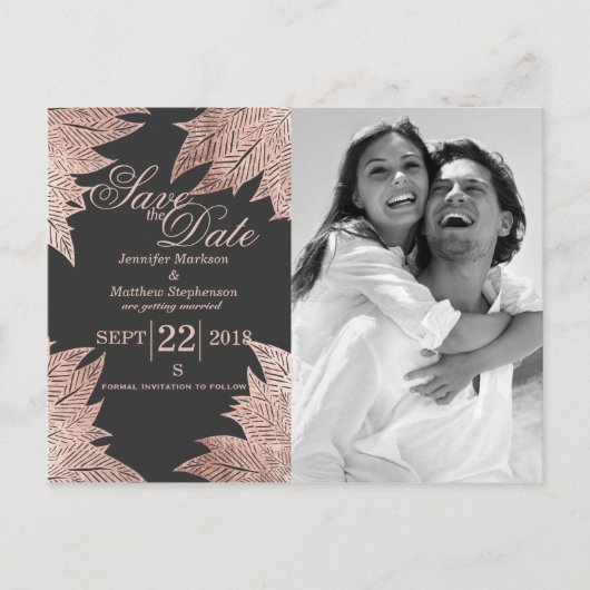 Cartes postales de mariage 'Rose Gold Leaves' sur  (Devant)