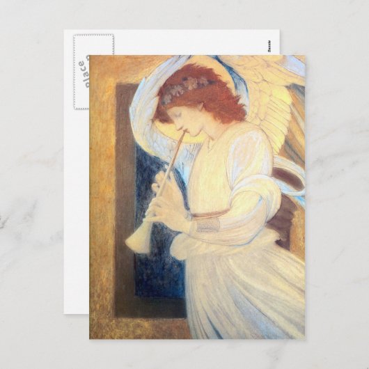 Cartes postales de Noël Angel Burne-Jones Gold Bla (Devant / Derrière)