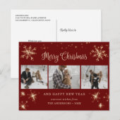 Cartes postales de Noël Joyeux 3 photos en rouge p (Devant / Derrière)