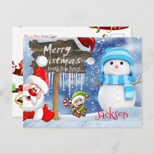 Cartes postales de Noël Pôle Nord (Devant / Derrière)