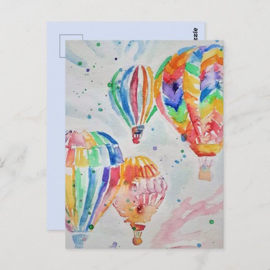 Cartes postales de peinture aquarelle en montgolfi (Devant / Derrière)