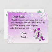 Cartes postales de Père Noël : Purple Unicorn à Sa (Devant / Derrière)
