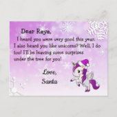 Cartes postales de Père Noël : Purple Unicorn à Sa (Devant)