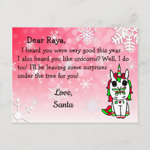 Cartes postales de Père Noël : Unicorne de vacance