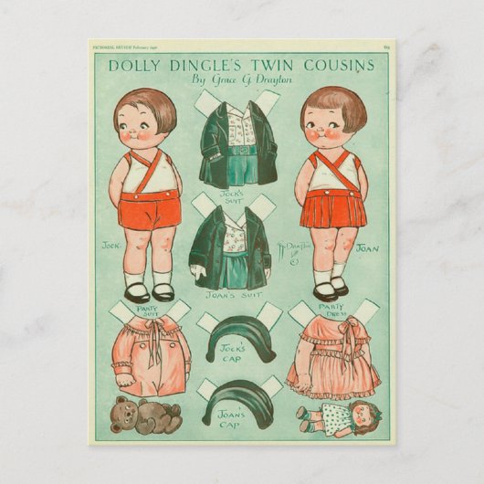 Cartes postales de poupées en papier cousines jume (Devant)