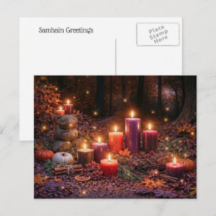 Cartes postales de Samhain avec des bougies enchan