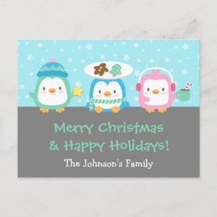 Cartes postales de vœux joyeux Noël aux manchots m