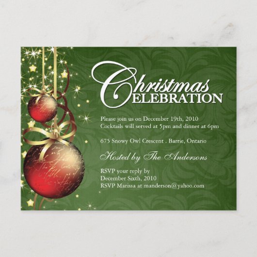 Cartes postales des invitations à Noël (Devant)