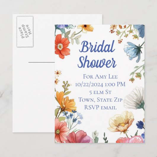 Cartes postales d'invitation à une fête de mariage (Devant / Derrière)