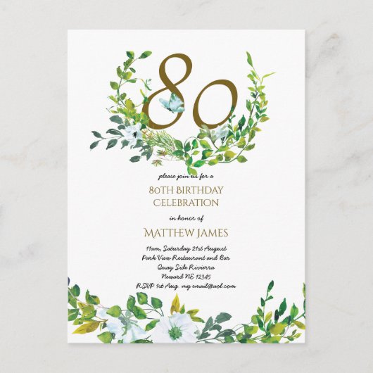 Cartes postales d'invitation d'anniversaire 80 ans (Devant)