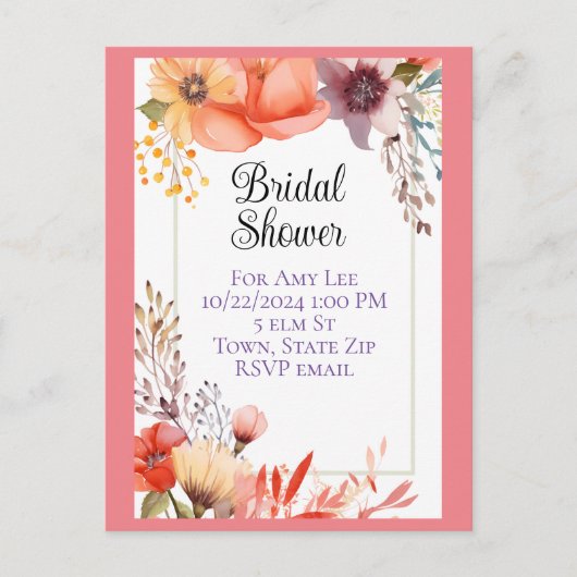 Cartes postales d'invitation de la douche nuptiale (Devant)