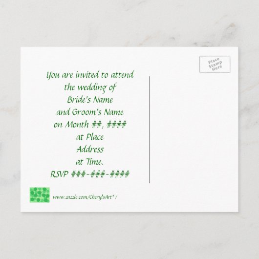 Cartes postales d'invitation de mariage aux trèfle (Dos)