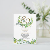 Cartes postales d'invitation pour 80 ans avec feui (Debout devant)